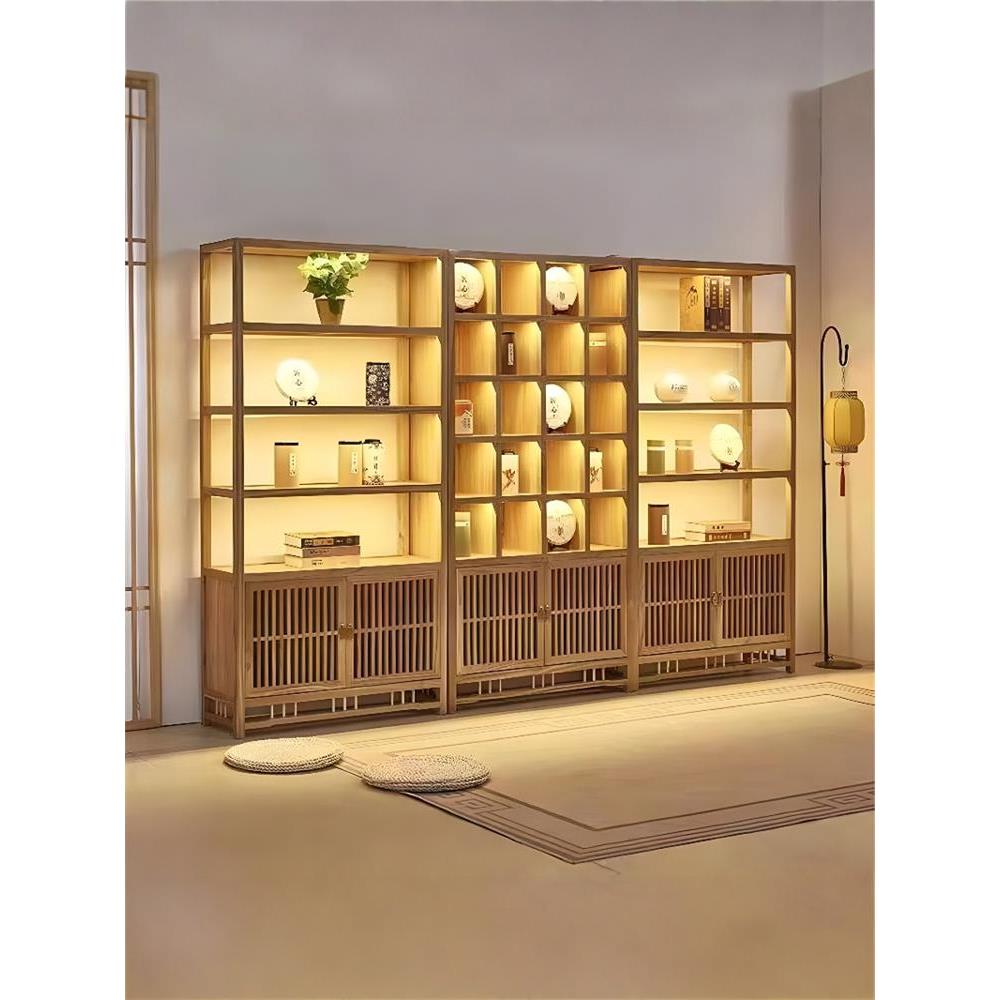 2025新型实木茶室薄谷架带轻书柜隔板储物架茶柜储物架茶柜展示柜