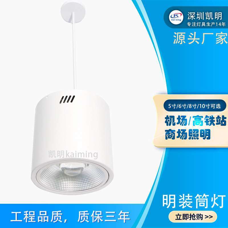 6寸led防水明装筒灯30w50w60w免开孔吸顶安装80w ip65棚顶灯价格