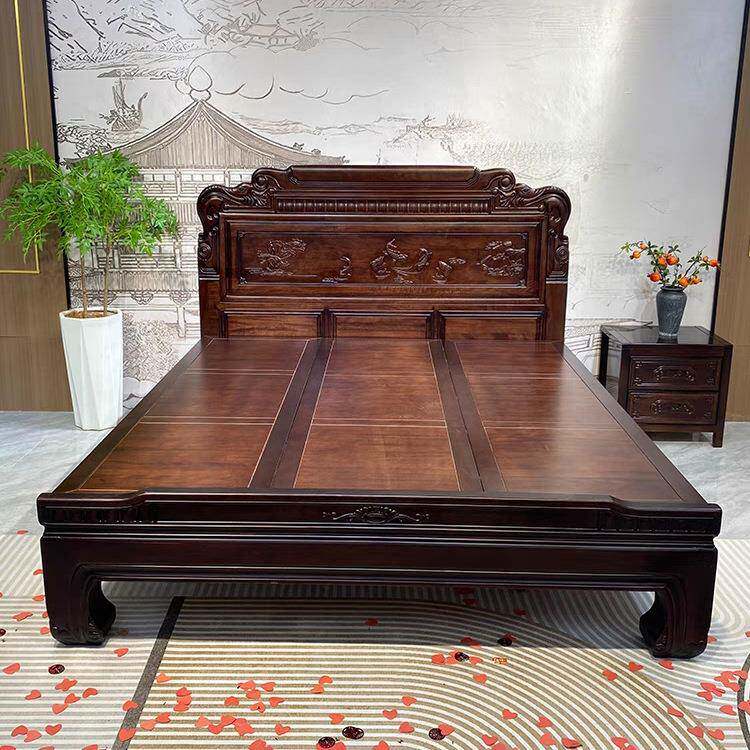 南美紫檀木1.8米床榫卯大床明清古典双人床卧室全实木床虎脚设计