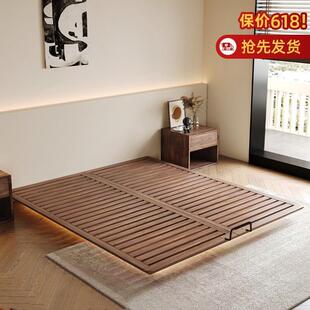 胡桃木实木床中式无床头悬浮床纯实木床榫卯结构全实木排骨架床架