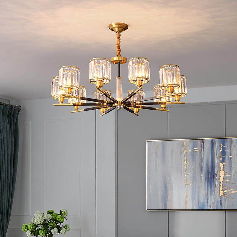 美式全铜水晶吊灯轻奢客厅灯简欧餐厅卧室书房家用现代简约灯具