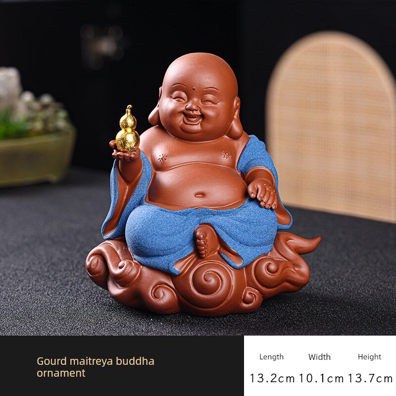 陶瓷弥勒佛大肚笑佛招财可爱小沙弥佛系禅意小和尚摆件家居装饰品