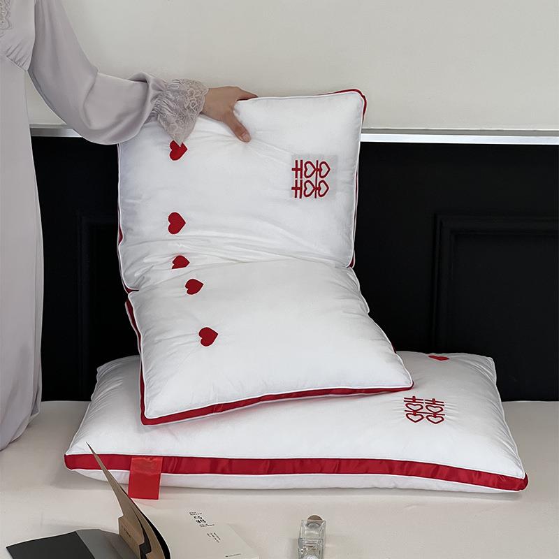 新婚枕头结婚家用可水洗全棉刺绣立体婚庆枕芯
