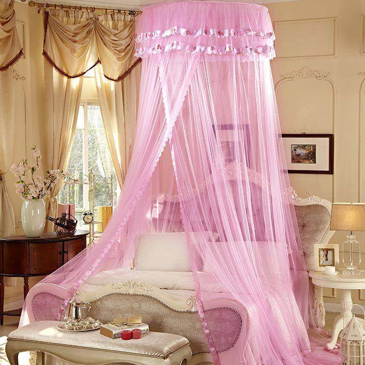 欧式落地圆顶蚊帐加密加高圆形吊顶宫廷蚊帐梦幻美观公主风蚊帐