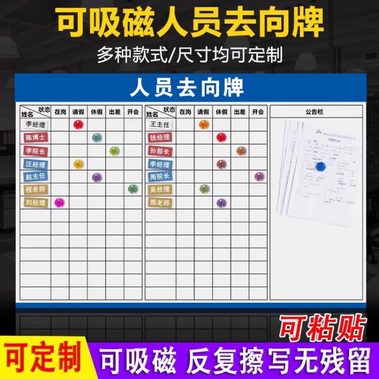 人员去向牌公司员工去向表考勤表告示牌公告栏磁性软白板软铁标示