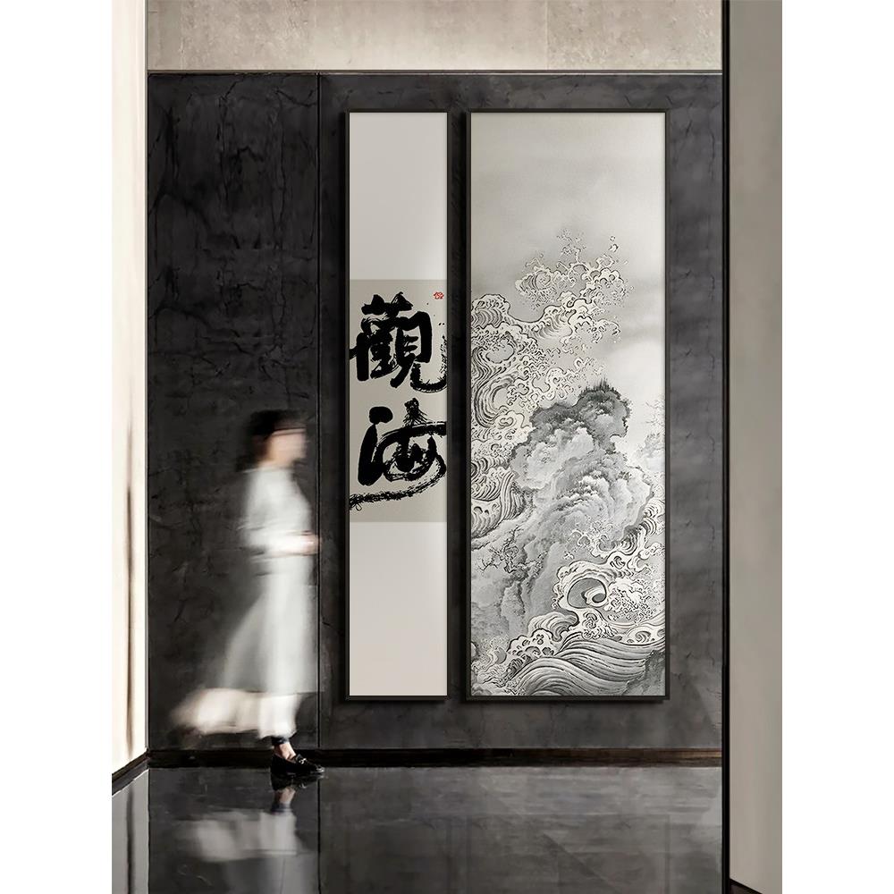 观海新中式入口入口禅宗装饰画走廊楼梯过道挂画茶室水墨书画