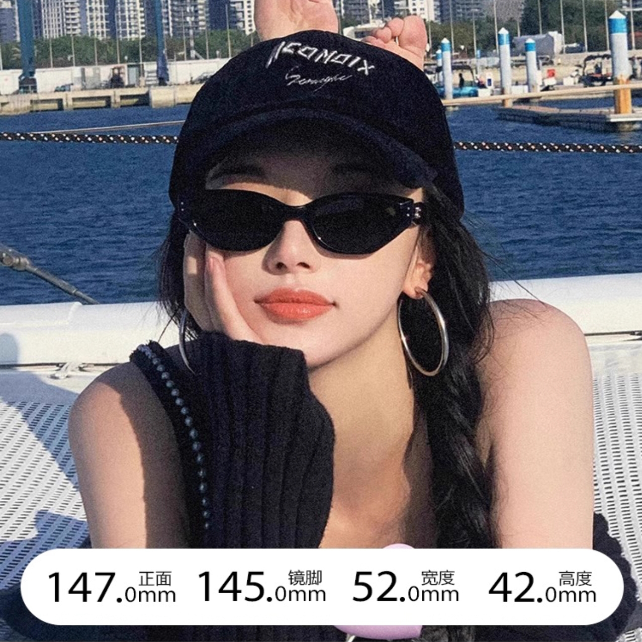 复古猫眼墨镜女生高级感2025gm新款Jennie窄框防晒紫外线太阳眼镜