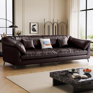 意式轻奢皮艺发直排沙户型客厅三人沙发乳胶小JYP海绵坐垫网红沙