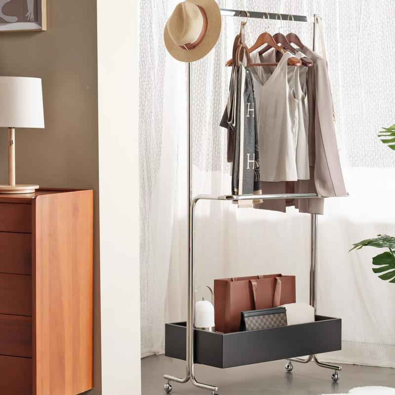 中古不锈钢衣帽架收可纳移动挂衣架家隔用MCT卧落地夜次室净衣架