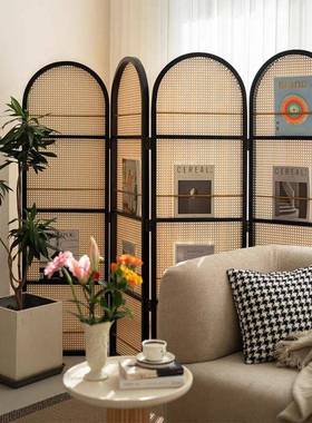 CWQ式复古实木藤编中风客厅正志对门卧室入户隔断玄屏关遮挡折叠