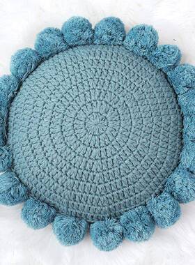 圆形带毛球抱DIH办枕约章鱼风抱床上用沙发公室靠垫枕枕手简工编