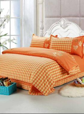 葡萄绣花纯品老粗布四件床上用家RIJ用双套人全棉棉中式刺绣被套