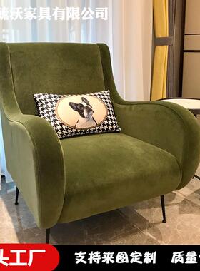 丝绒轻单室人沙发复古202131摩奢卧阳台阅读休闲椅登影楼民宿焦糖
