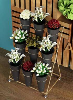 轻奢鲜花店展示架艺多层铁花架桶带轮可摆移动摊养85850花醒花架