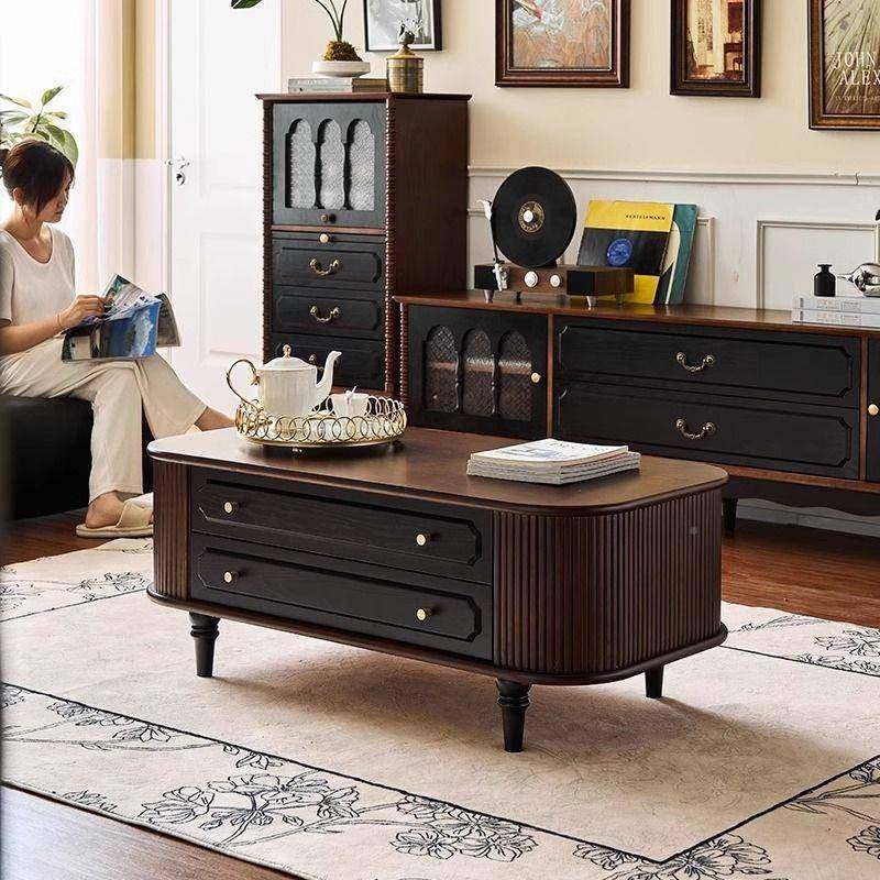 几法式复古木茶电视组合美式小实户EDA型客厅家用椭圆柜形中古风,标准件/零部件/工业耗材,车间地垫,淘宝优惠券,粉丝福利购,淘宝优惠卷