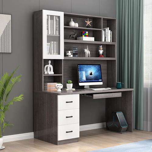 电字脑桌简约台书桌书架组式一EEA体家用书合柜现代学生写桌子可