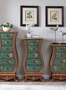 ENN欧式三四五斗柜装储实饰柜收纳木储柜物柜美式抽屉柜彩绘物柜