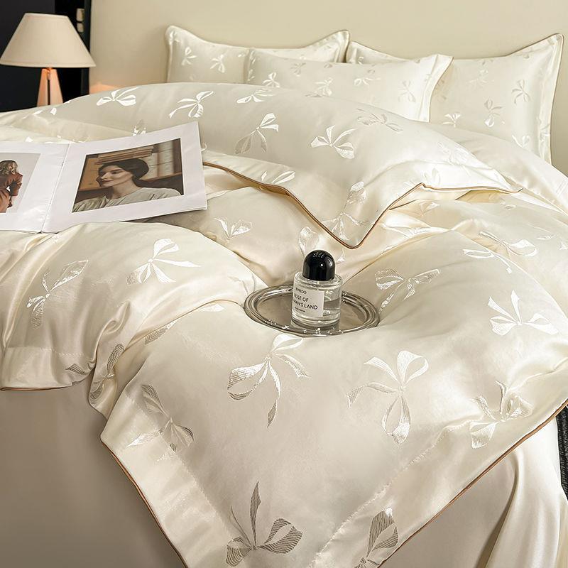 夏季a类天冰凉丝提花四件套被丝UOW套丝滑感件水洗不粘毛床单三套