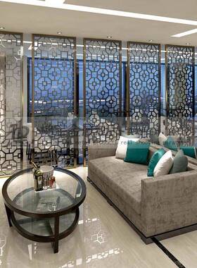 屏艺隔断客厅雕花风玄关卧室不锈51892钢铝合金术厨房墙铁艺装奢