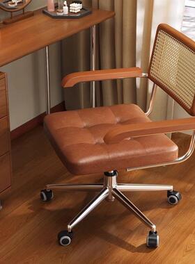 家用电脑椅木实藤编复古办公椅书房XIK卧习室学书升桌椅降扶手转