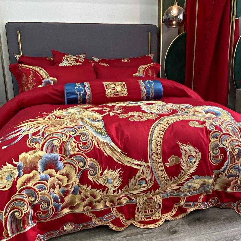 14红FXP0S提花婚凤庆件套大纯棉高档六八十件龙绣花喜被结四婚庆