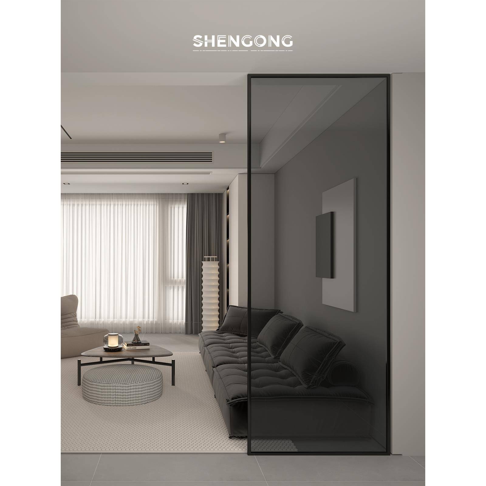 A10白灰茶色超半白艺术PIB钢化玻璃隔屏风房间墙卫生间墙客L厅入