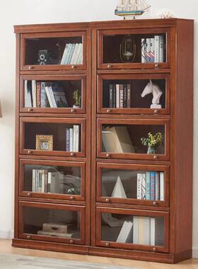 美式实木书合柜家用储物柜推拉门防JMH65149示尘展柜复古客胡桃厅