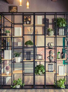 oft复古博l铁古书架艺隔断架子置物架业风隔板实木工ZJC搁板层架