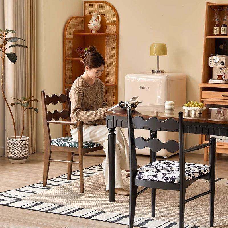 家法式复古实木餐师椅NKB用设计软包扶手单人风椅客厅网红中古靠