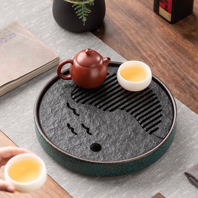 金石乌陶瓷茶盘日式605窑变古小号松石蓄水储水绿式干泡盘茶台茶