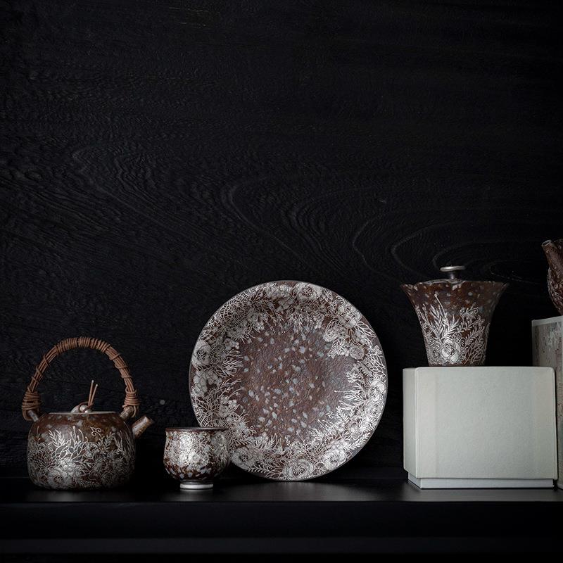 宜室茶话复233老岩繁花壶泥承干泡盘陶古瓷储水茶台养壶盘茶托道