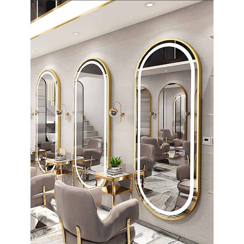 理发网红镜店子挂356墙美发镜单面带专灯镜壁台挂式发廊LED镜用智