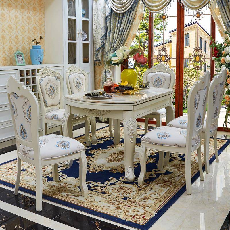 叠欧式餐桌椅折可理吃伸缩餐桌6人小户型法式可变圆桌大石伸缩饭