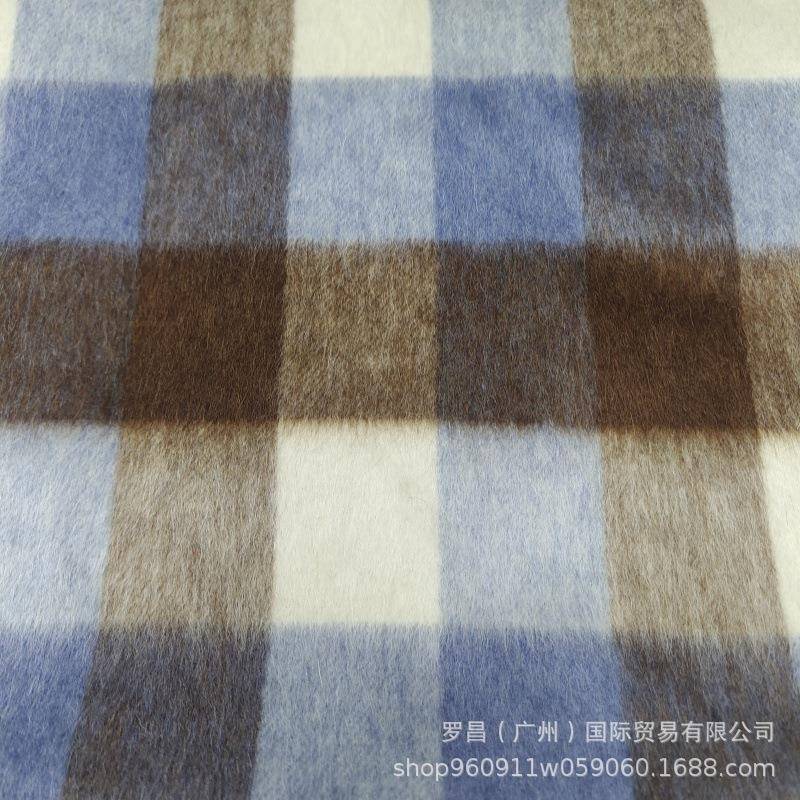 新款格子双面阿尔巴卡顺羊驼绒呢面料粗纺903秋冬羊毛毛大衣毛呢