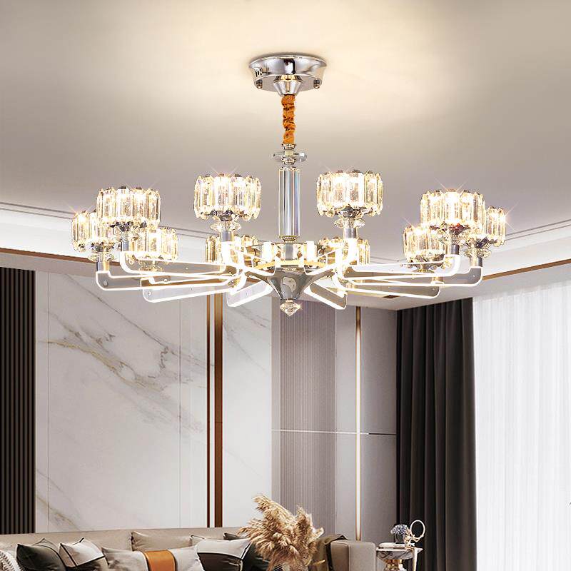 轻奢晶客水MAS厅具代吊灯现简约大气灯臂发光卧室餐厅广东中山灯