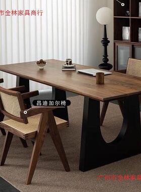 桌实木餐桌胡桃木客厅大长书桌桌工作台大板餐书一体OJZ会议办色