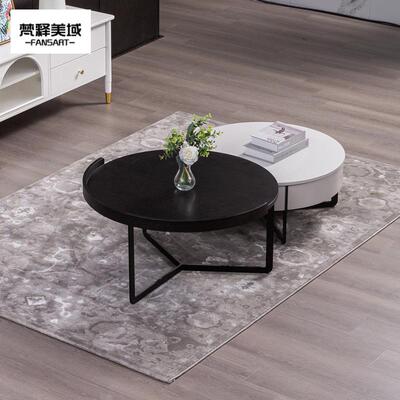 4新轻法式茶几电视柜组合简约客厅小户LAW型大品小圆形茶几组合可