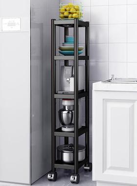 可移动不锈JMZ厨箱房置物架落地多层带轮烤微波炉夹钢缝收纳置物