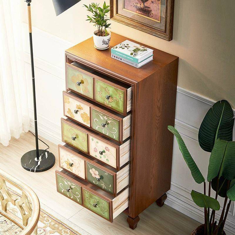 美式复古绘彩斗柜新客厅玄关装柜子卧室小户款MRB型饰收纳柜靠墙