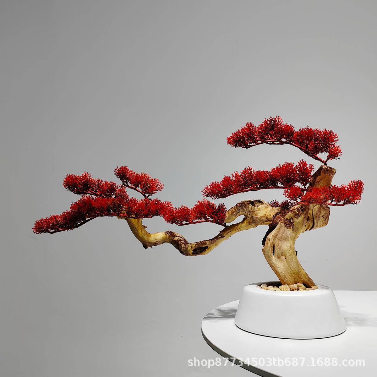 新中仿式真花艺物盆景红色崖柏餐桌植板茶几枯木干枝酒店样房4摆