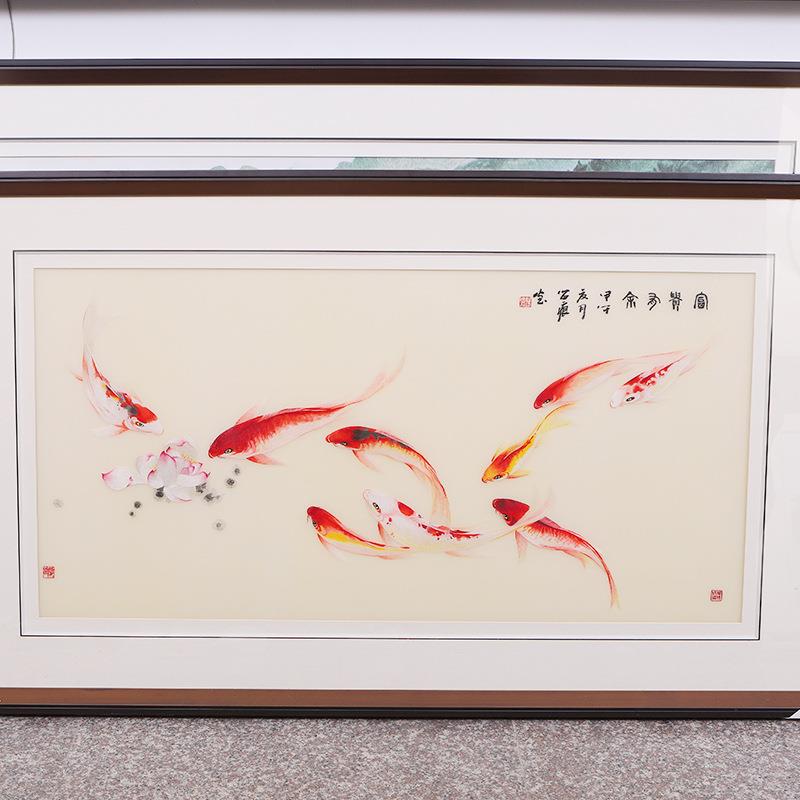 纯工新手款精品苏州刺绣画VEI关富国有余系列苏绣成品玄挂画装饰