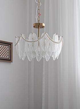 法式奢卧室吸顶24246灯代简轻约餐灯厅书房灯网红款树叶玻璃片现L