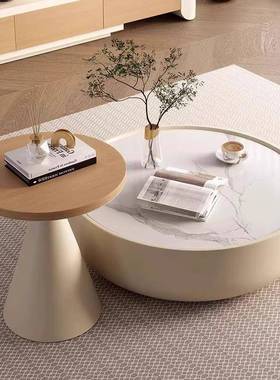 厅客型家用原PBM木色伸奶油风实木岩板茶几拉电视柜组合大小户落