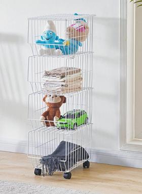 电AOJ线商爆款三五层带四轮收纳铁篮厨房菜篮果水篮两色