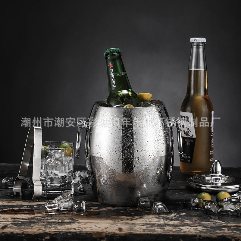 不锈钢冰桶双层冰桶红酒桶香槟桶酒吧KTV冰粒桶手提冰桶带盖冰桶