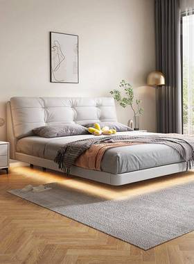 油风悬床主卧1.8米双TKT人床1.包5米小户型奶网红带灯仙女软浮婚