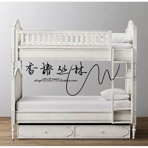 式乡村法式VFL复古做美旧床实木儿低童上下双层梯柜床高子母铺床