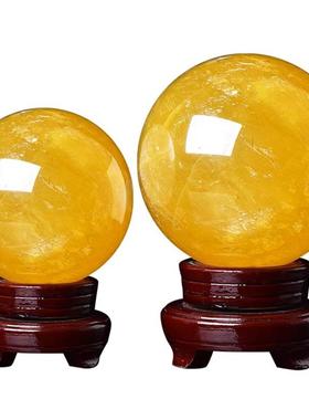 天KH0MAr51然黄色真房水晶球原矿石摆装饰客厅厨玄关轻奢办公室件