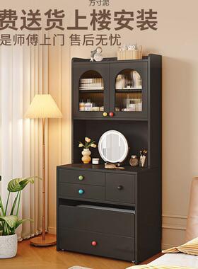 实木梳妆台卧室WJW妆台床头化收纳柜一体代化妆简桌二合一约现储