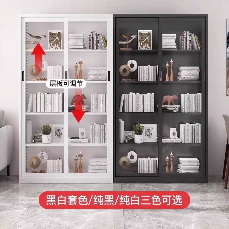 钢制推拉门书柜新款2024爆款防尘玻璃移门防尘展示柜带锁收纳柜子
